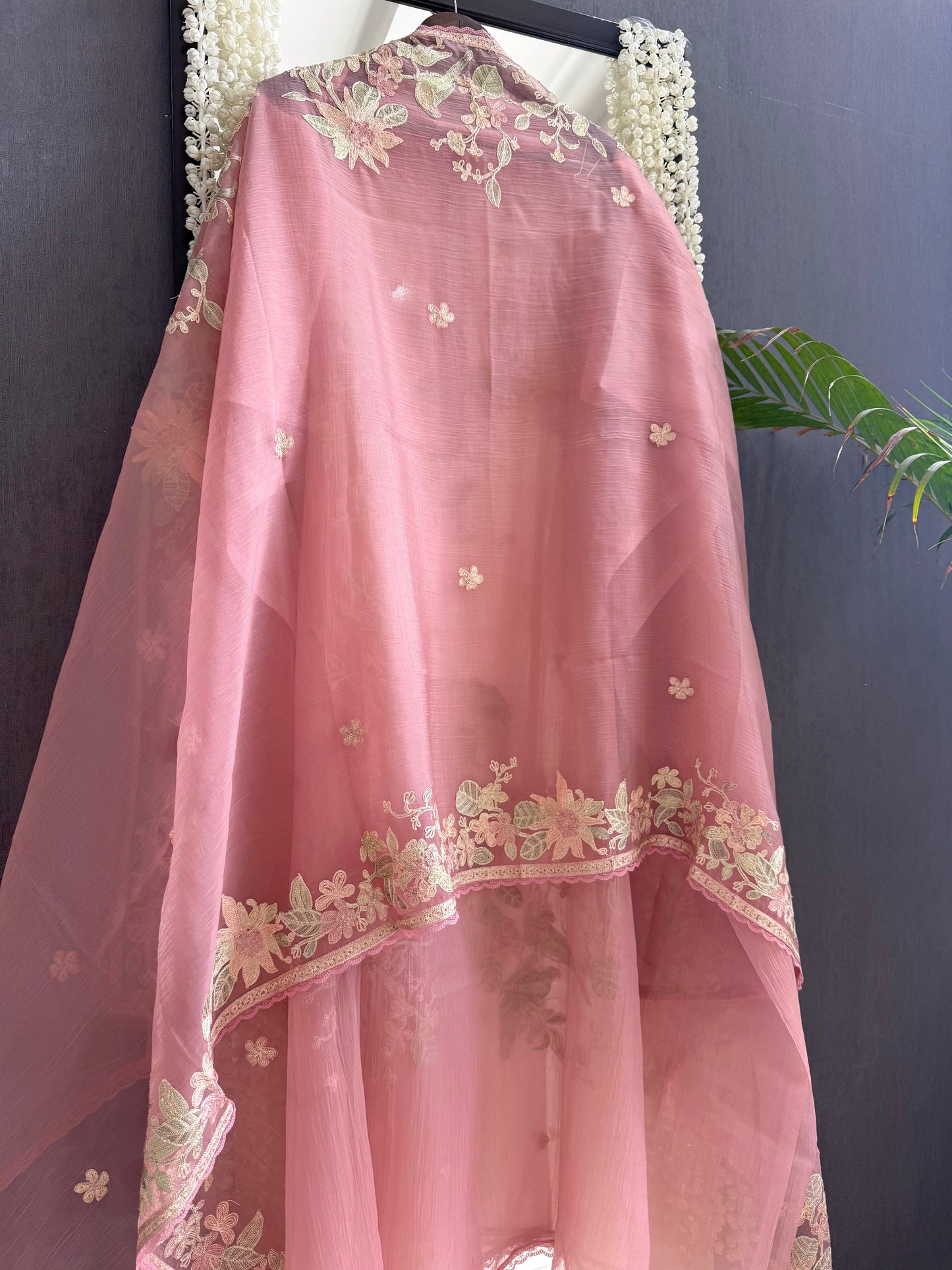 Crush tissue handwork birds and florals suit