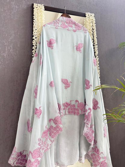 Organza appliqué work flamingos suit