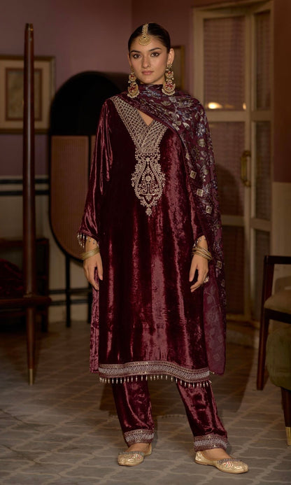 Velvet hand work suit