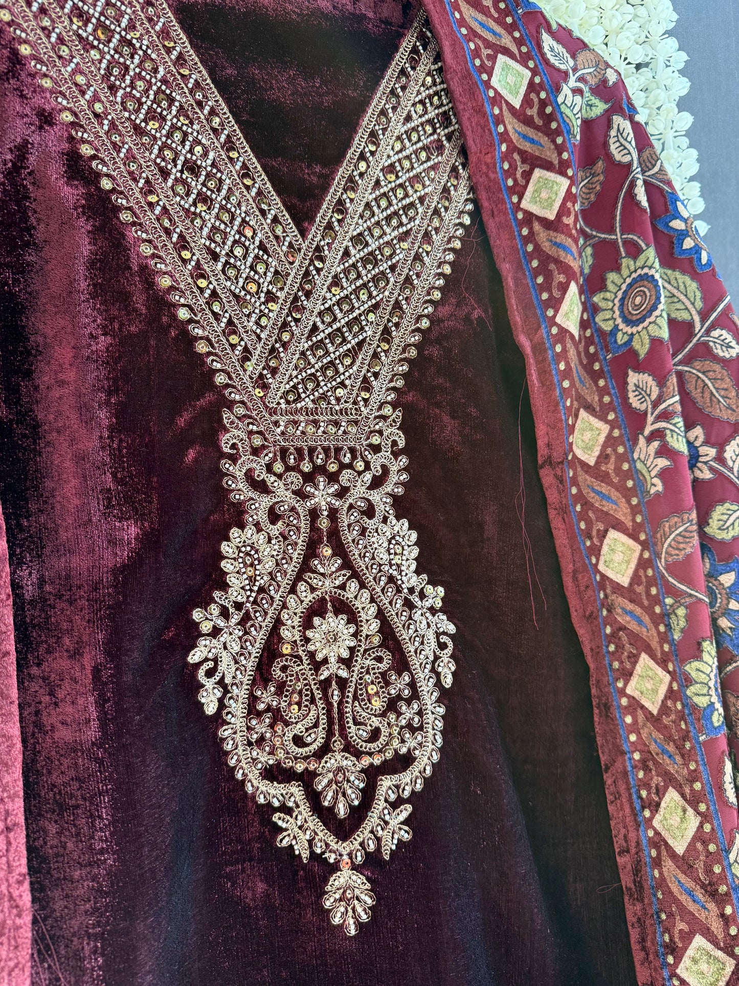 Velvet hand work suit