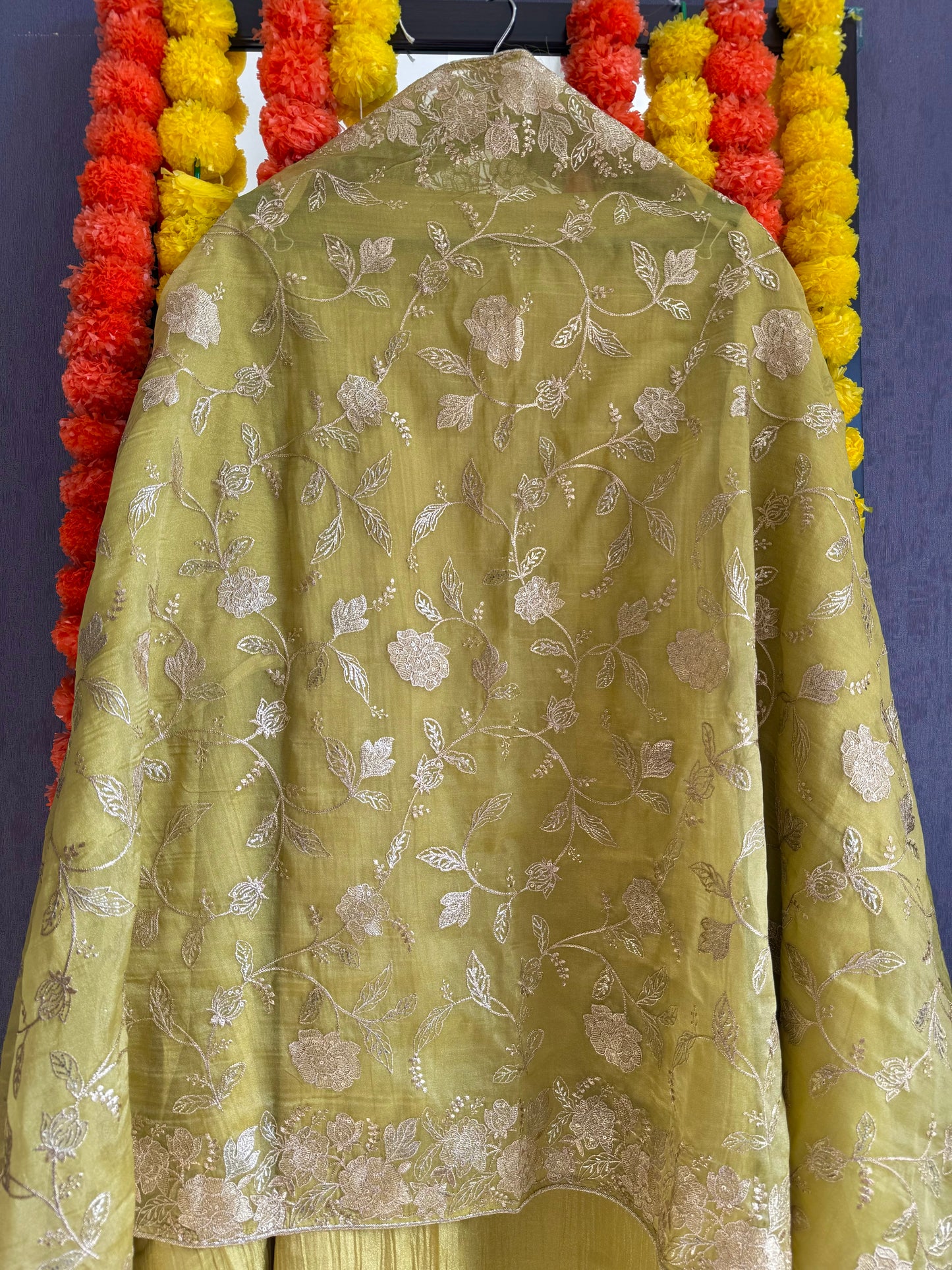 Luxurious crush tissue zardozi embroidered suit