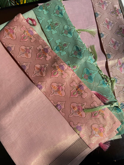 Soft tissue linen brocade saree