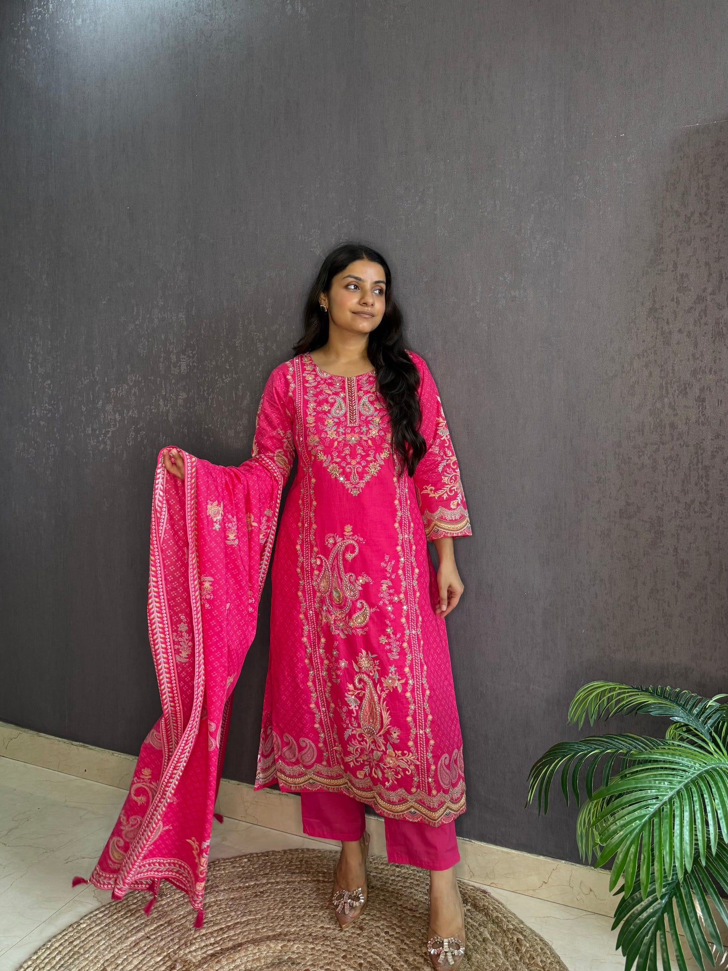 Pure cotton printed handwork kurta set