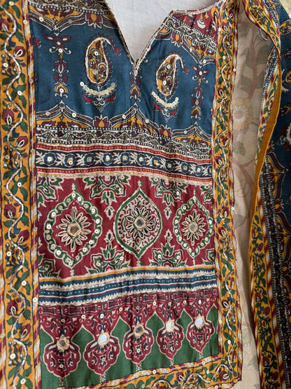 Muslin blockprint Ajrakh handwork suits