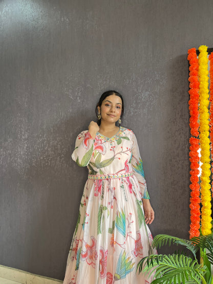 Floral handwork Anarkali dress