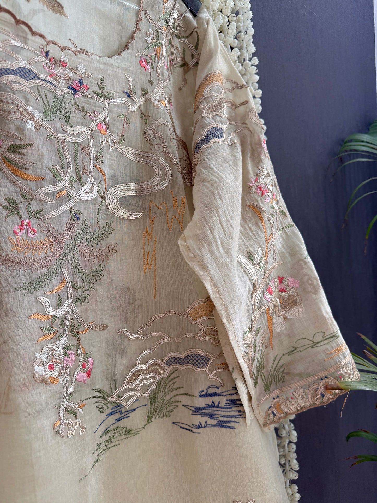 Luxurious Mul chanderi gota appliqué work suit