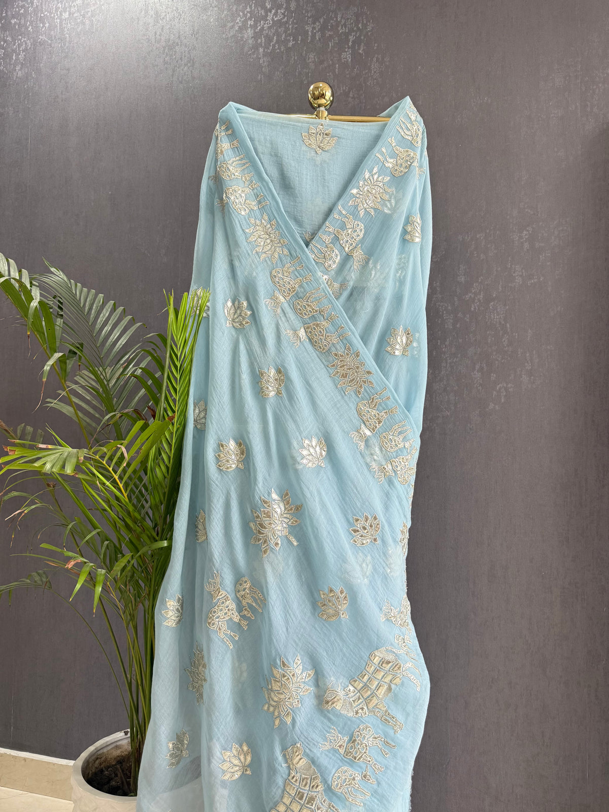 Luxurious~Pure Mul Chanderi Gota Appliqué saree