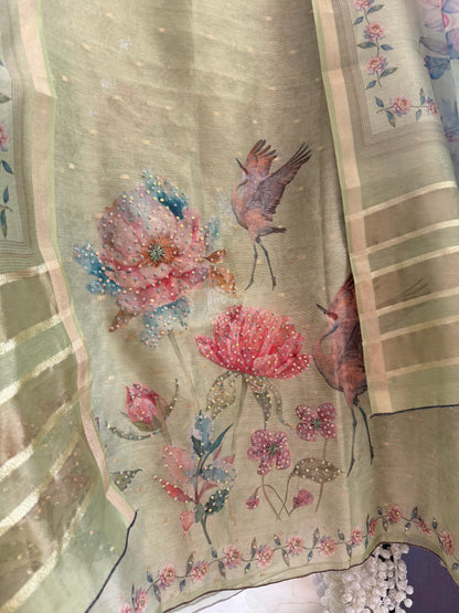 Tissue zari flamingos suit