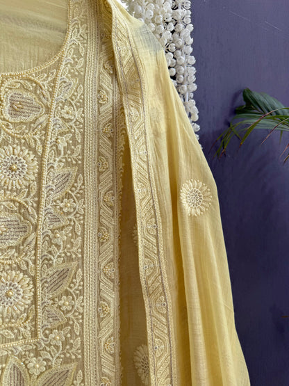 Luxurious Mul chanderi lucknowi handwork suit