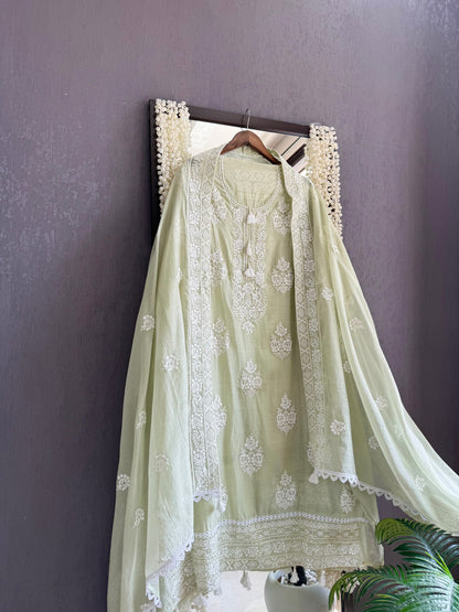 Luxurious Mul chanderi lucknowi handwork suit