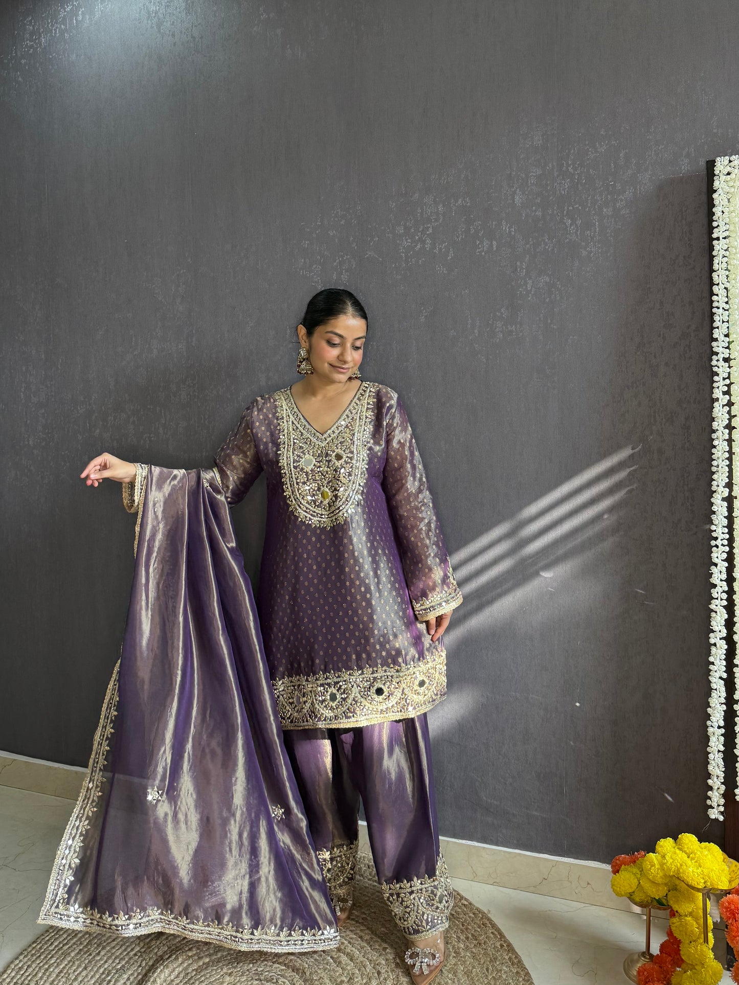 Luxurious mirrorwork farshi salwar set