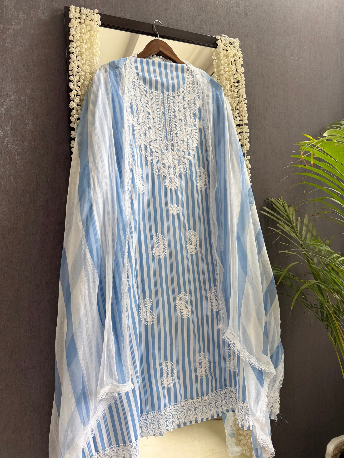 Striped cotton Lucknowi suit