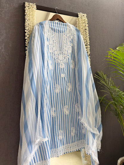 Striped cotton Lucknowi suit