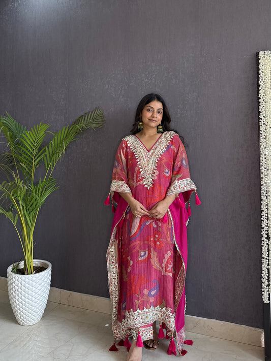 Luxurious abstract floral gotapatti kaftan set