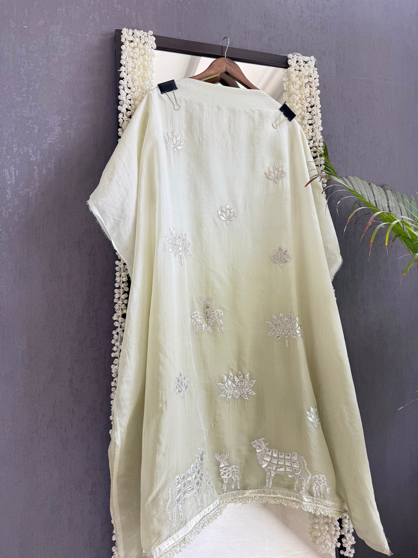 Luxurious organza gota appliqué work suit