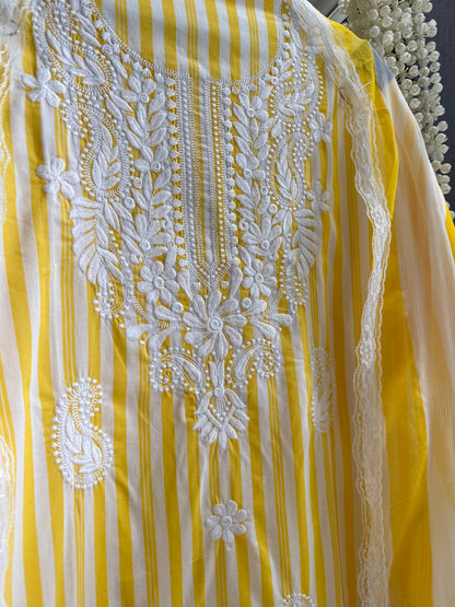 Striped cotton Lucknowi suit