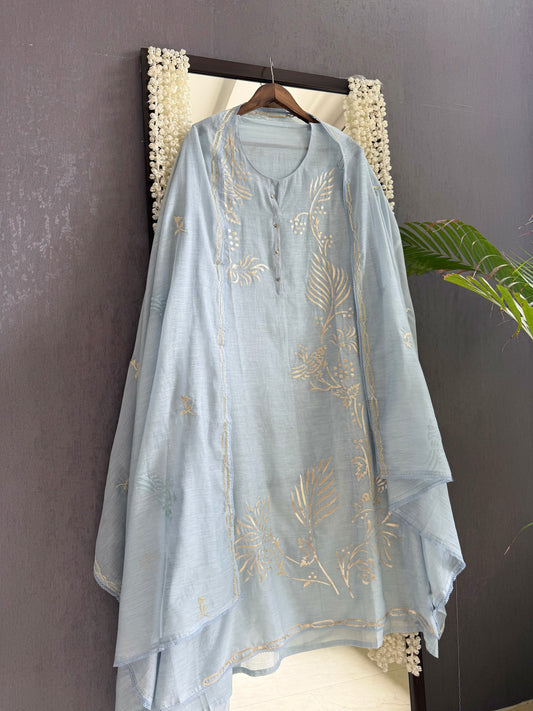 Luxurious Mul chanderi gota appliqué work suit