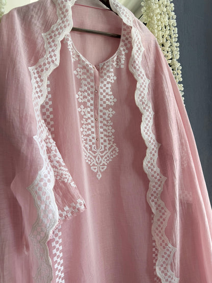Luxurious Mul chanderi appliqué work suit