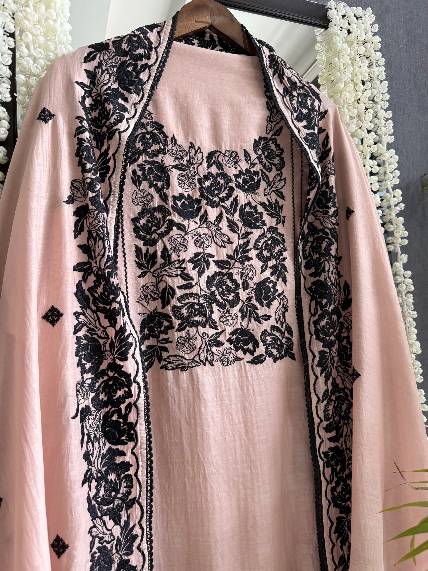 Luxurious Mul chanderi Parsi work florals suit
