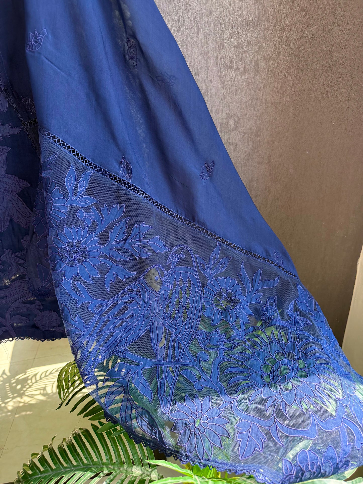 Luxurious organza appliqué work birds suit