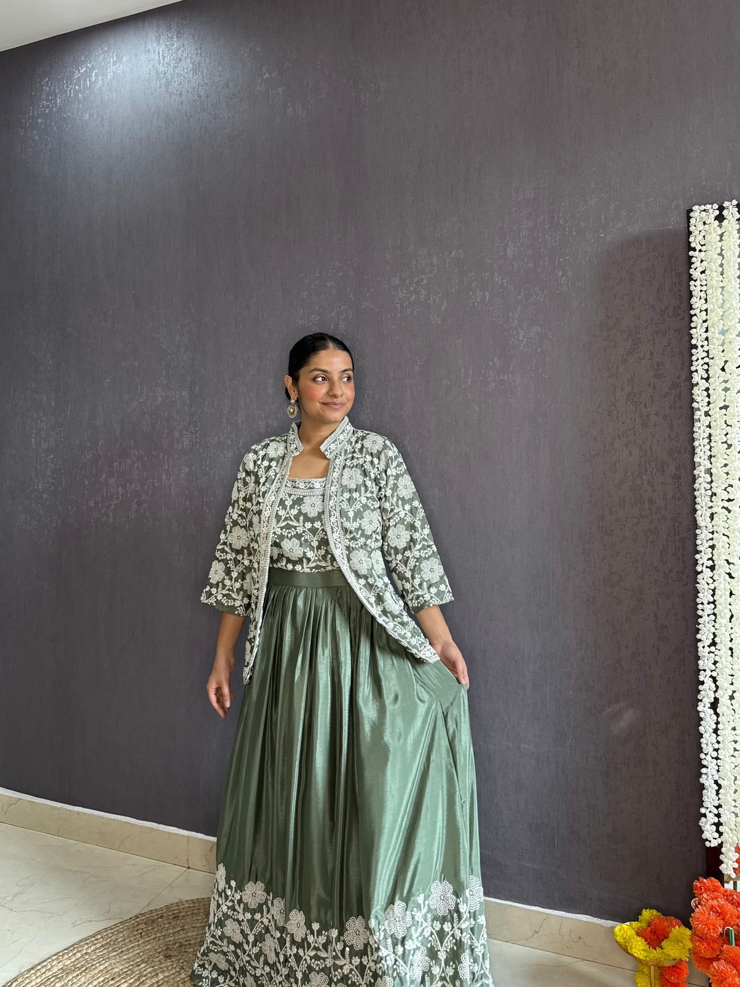 Lehenga jacket lucknowi embroidered dress