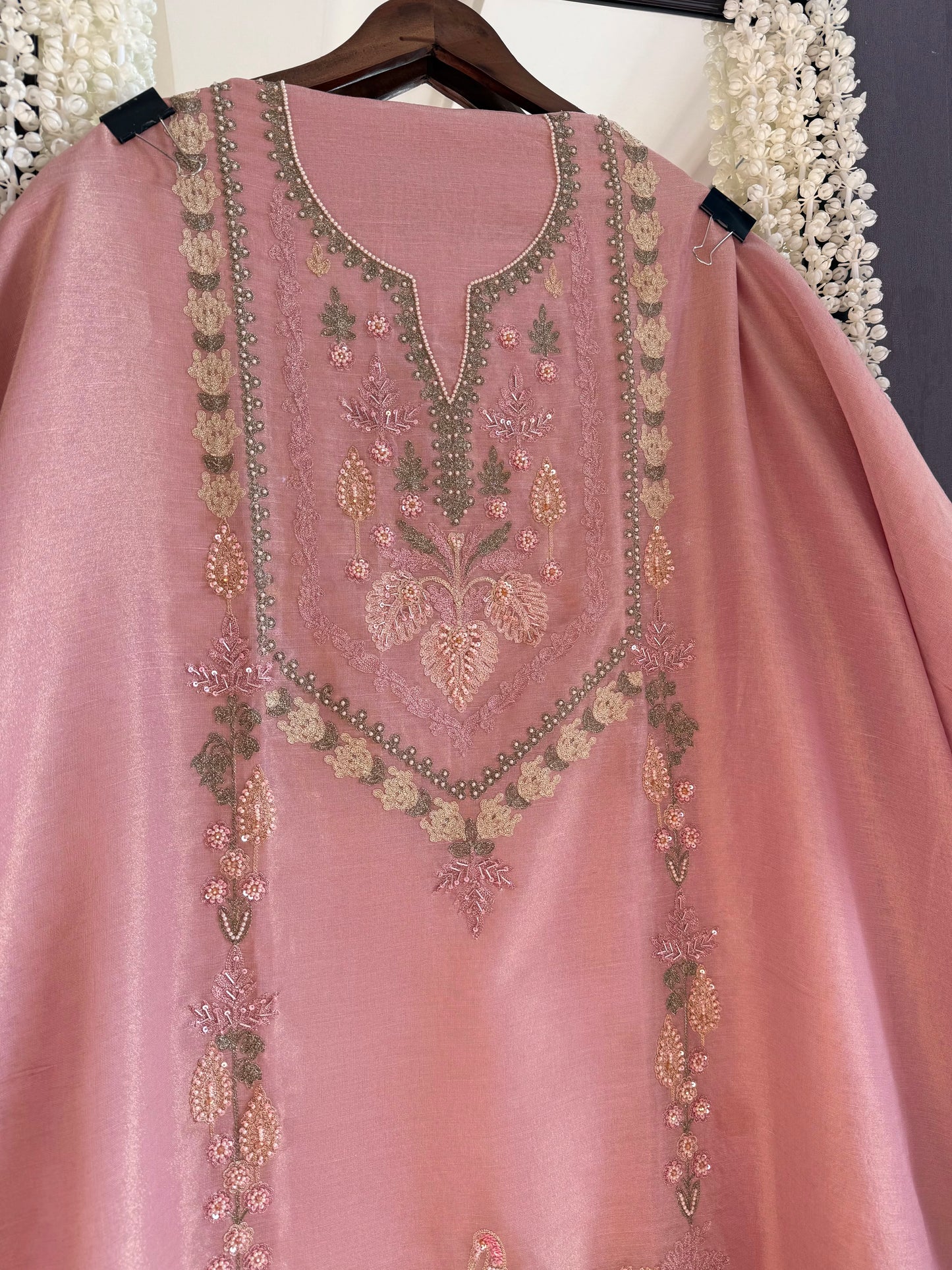 Premium tissue linen silk hand embroidered suit