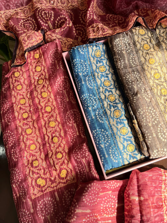 Maheshwari Kantha work Unstitched suit