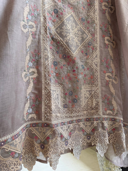 Luxurious Mul chanderi bow crossstitch suit