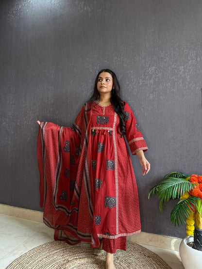 Ajrakh elephants handwork A line suit set