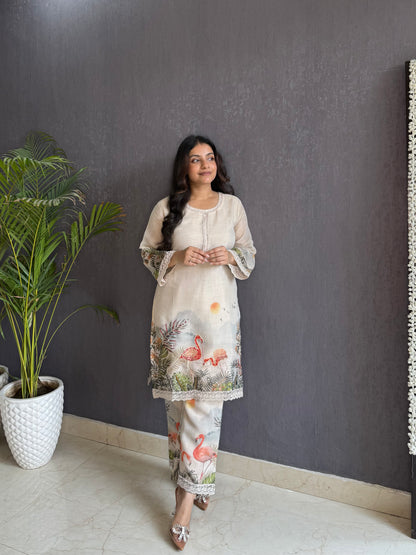 Linen cotton flamingos Coord set