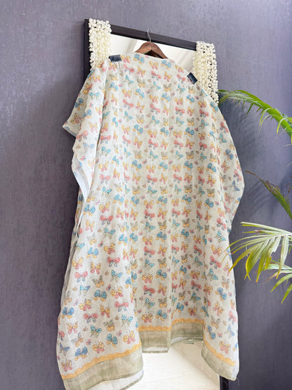 Linen butterflies kantha work suit