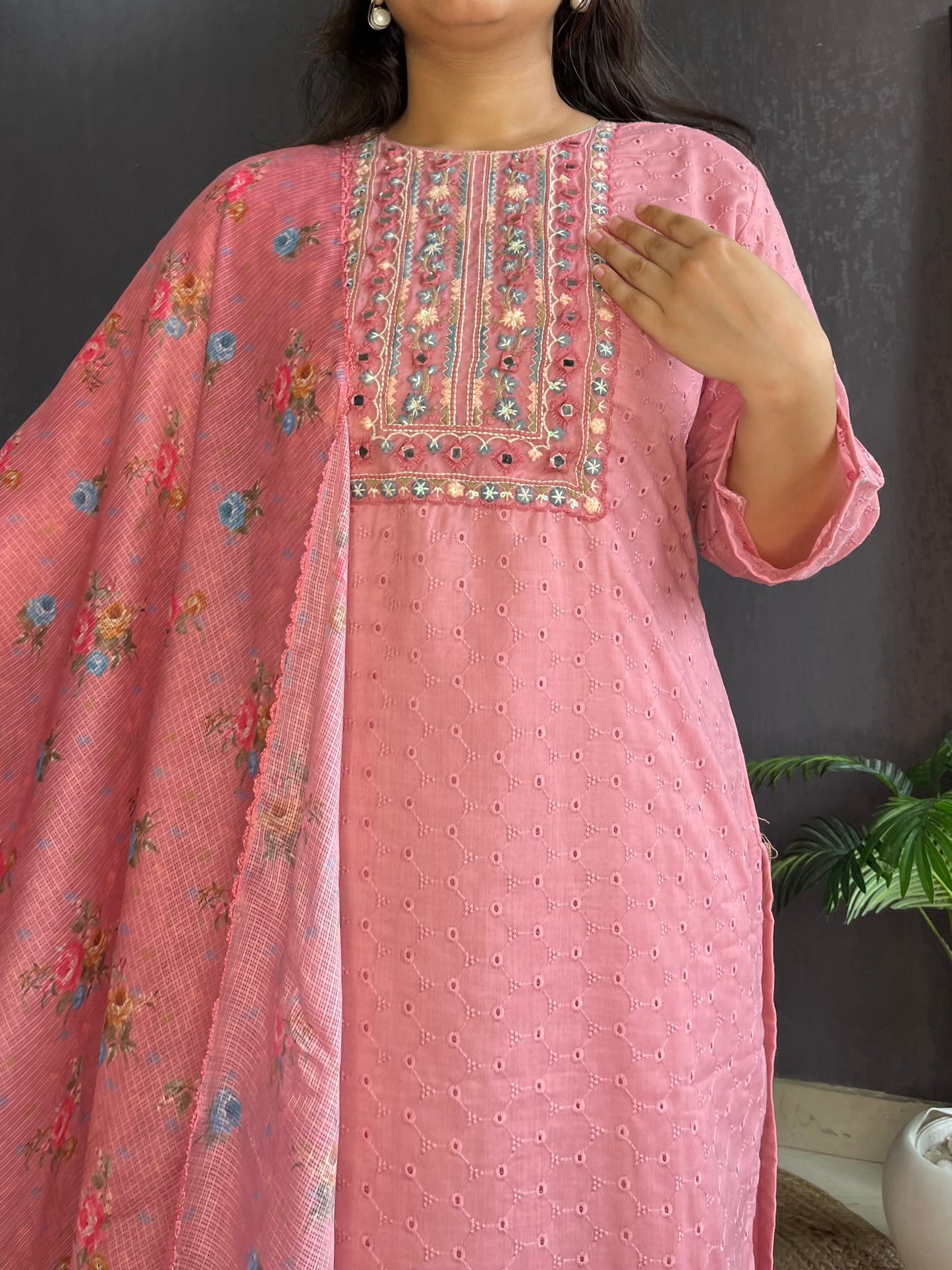 Designer cotton schiffili suit set