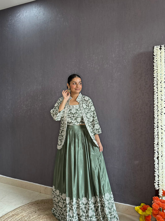 Lehenga jacket lucknowi embroidered dress