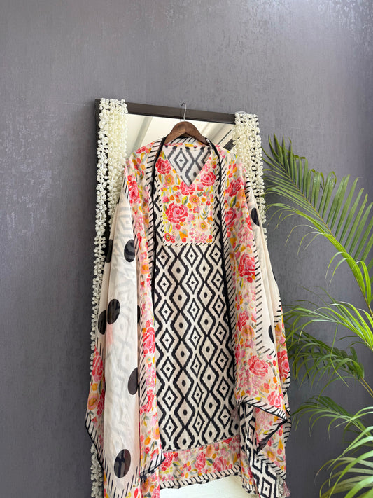 Muslin floral ikkat suits
