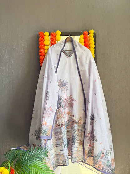 Pure linen frenchknot kantha work suit