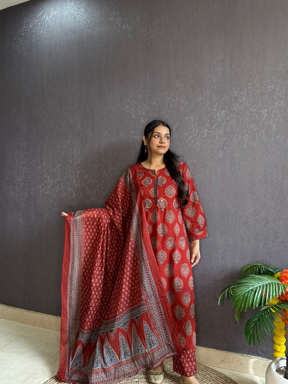 Pure cotton anaar ajrakh print suit set