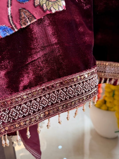 Velvet hand work suit