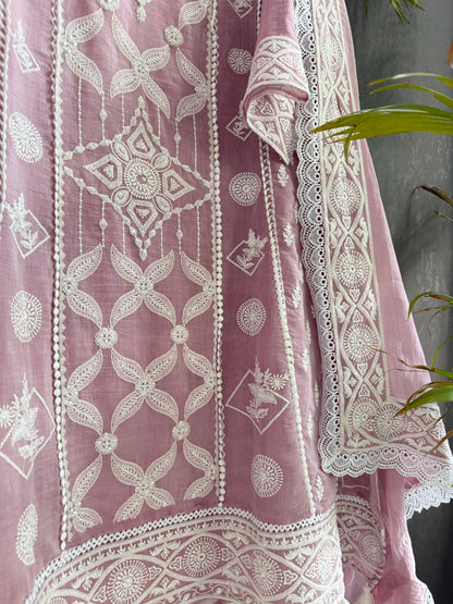 Luxurious Mul chanderi lucknowi handwork suit