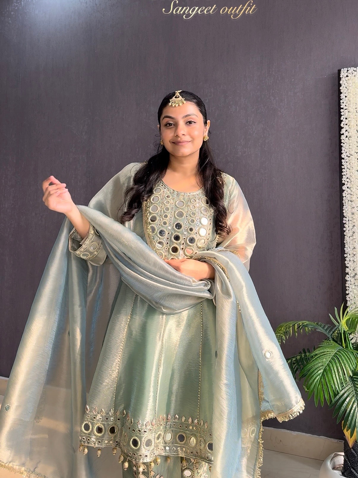 Luxurious mirrorwork anarkali set