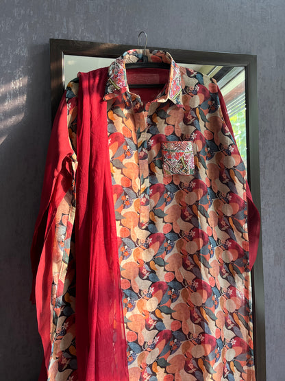 Floral organza handwork coordset