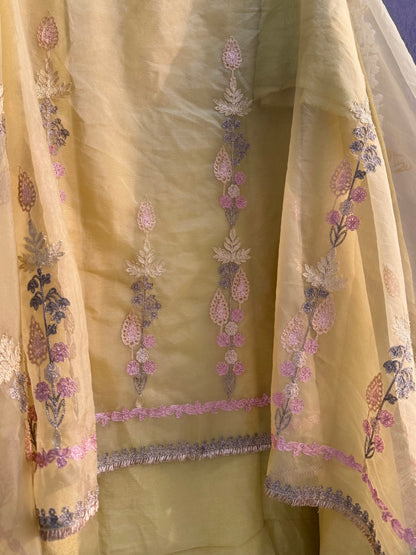 Premium tissue linen silk hand embroidered suit