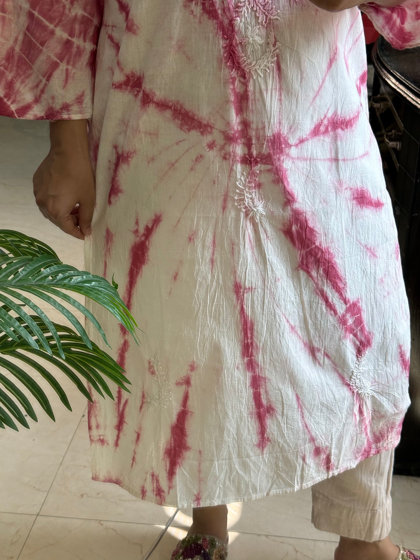Tie dye Mulmul cotton chikankari kurta