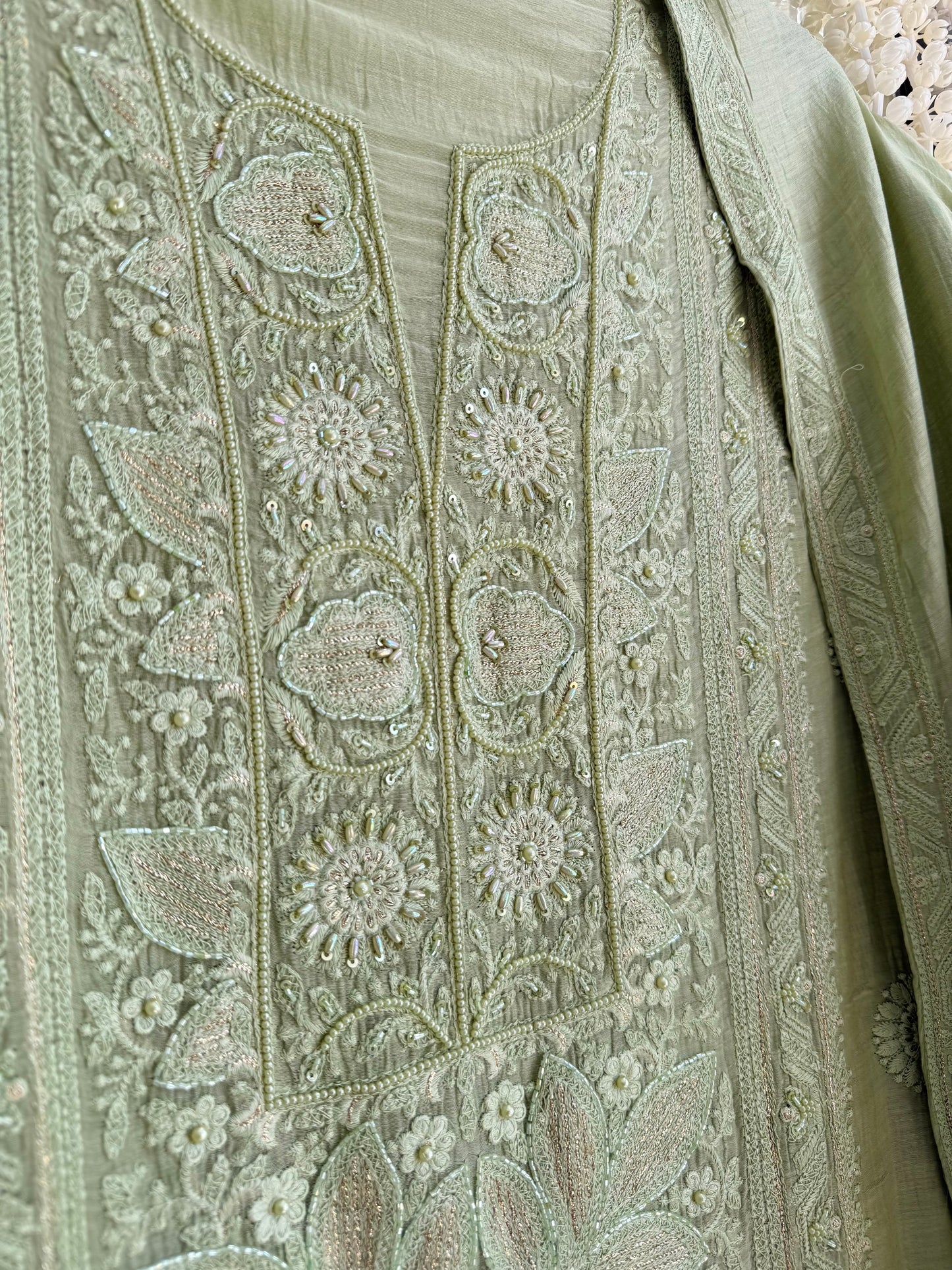 Luxurious Mul chanderi lucknowi handwork suit