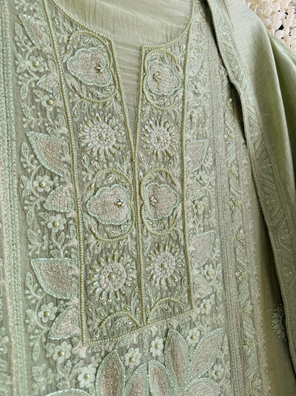 Luxurious Mul chanderi lucknowi handwork suit