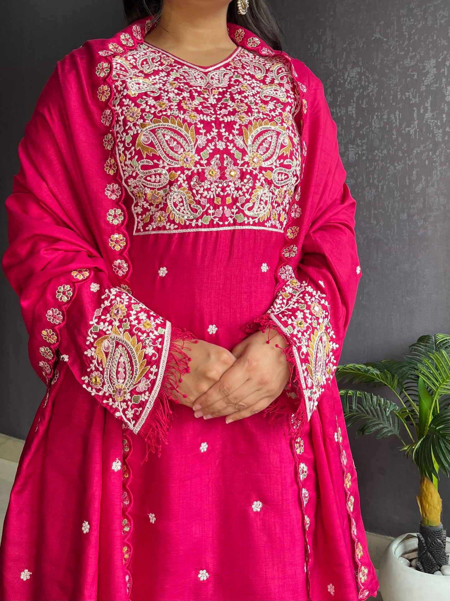 Silk embroidered shrara  suit
