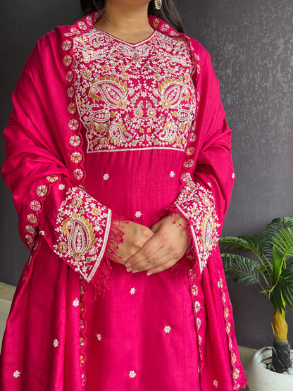 Silk embroidered shrara  suit