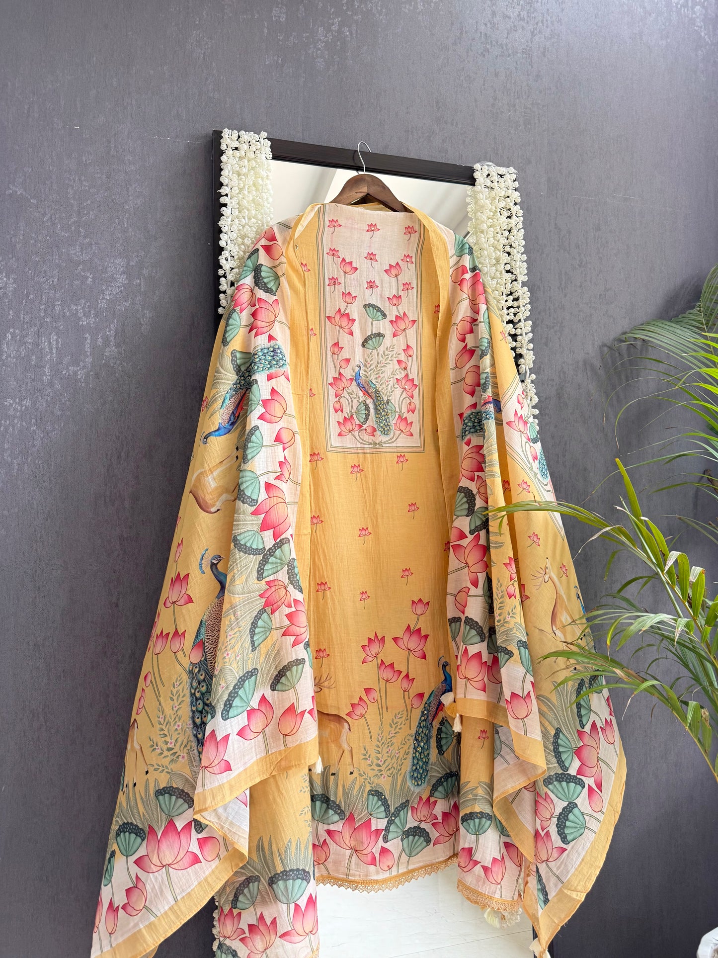 Mulmul cotton deers peacock handwork suit