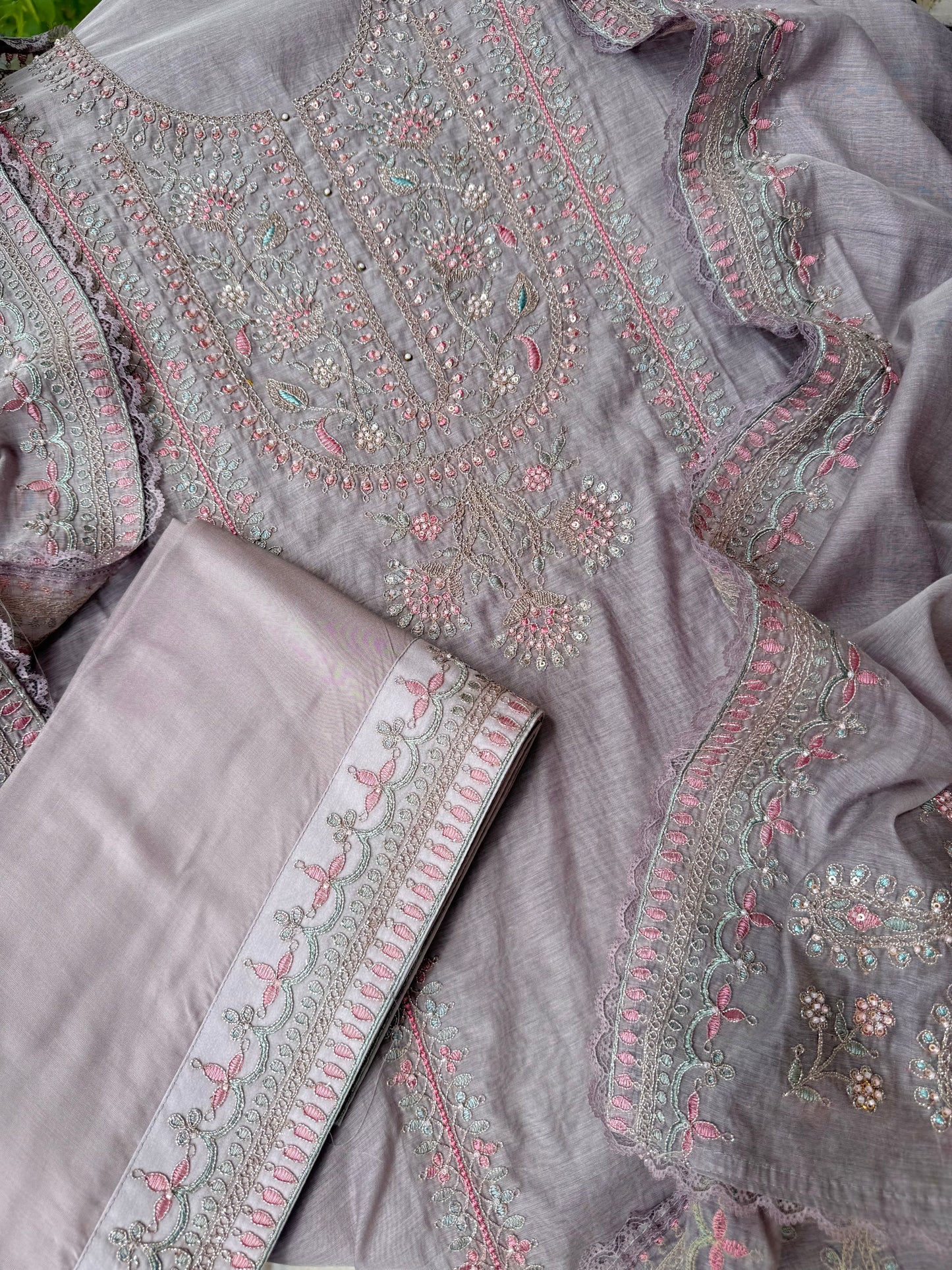 Luxurious Mul chanderi antique dori sitara suit