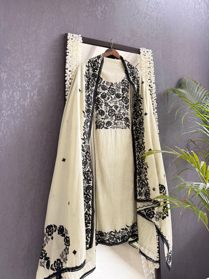 Luxurious Mul chanderi Parsi work florals  suit