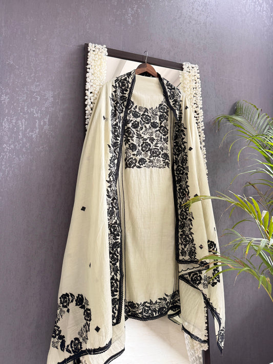 Luxurious Mul chanderi Parsi work florals  suit